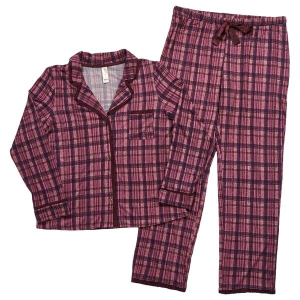 Petite Jessica Simpson Plaid Lace Trim Collar Pajama Set - image 