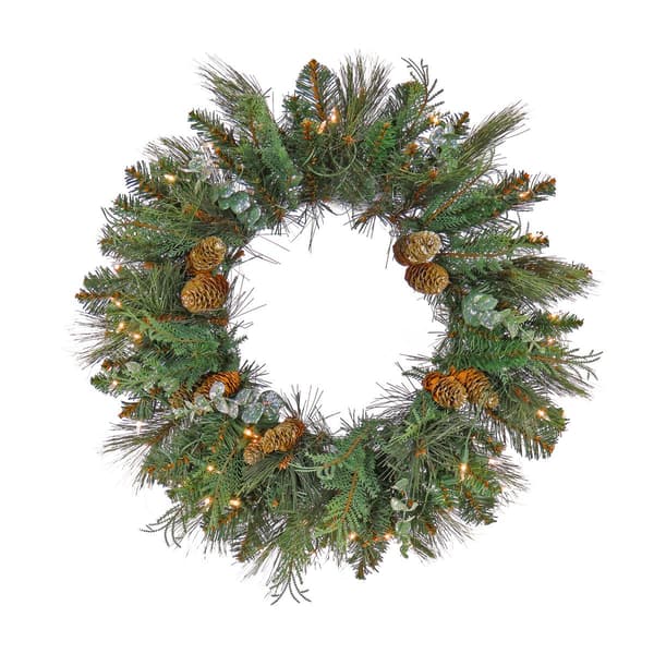National Tree 24in. North Conway Wreath w/ 50 White LED Lights - image 
