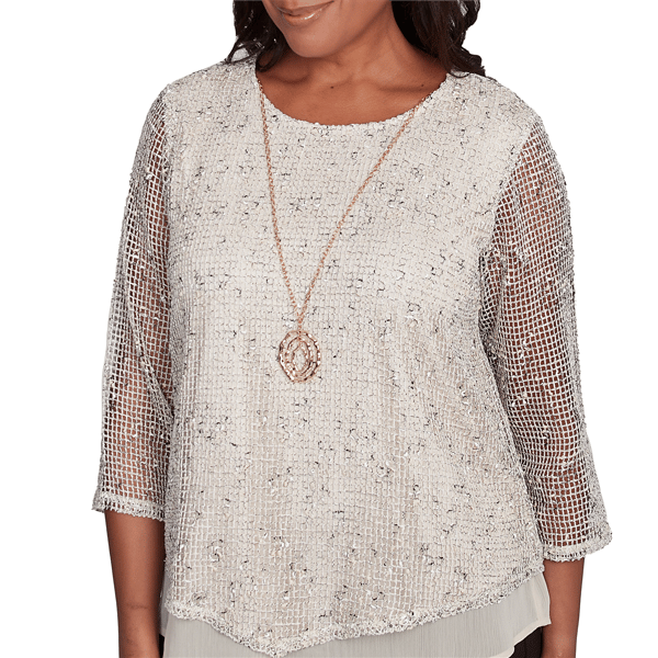 Petite Alfred Dunner Natural Instinct Popcorn Mesh Blouse