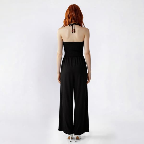 Juniors No Comment Smocked Bodice V Waist Jumpsuit