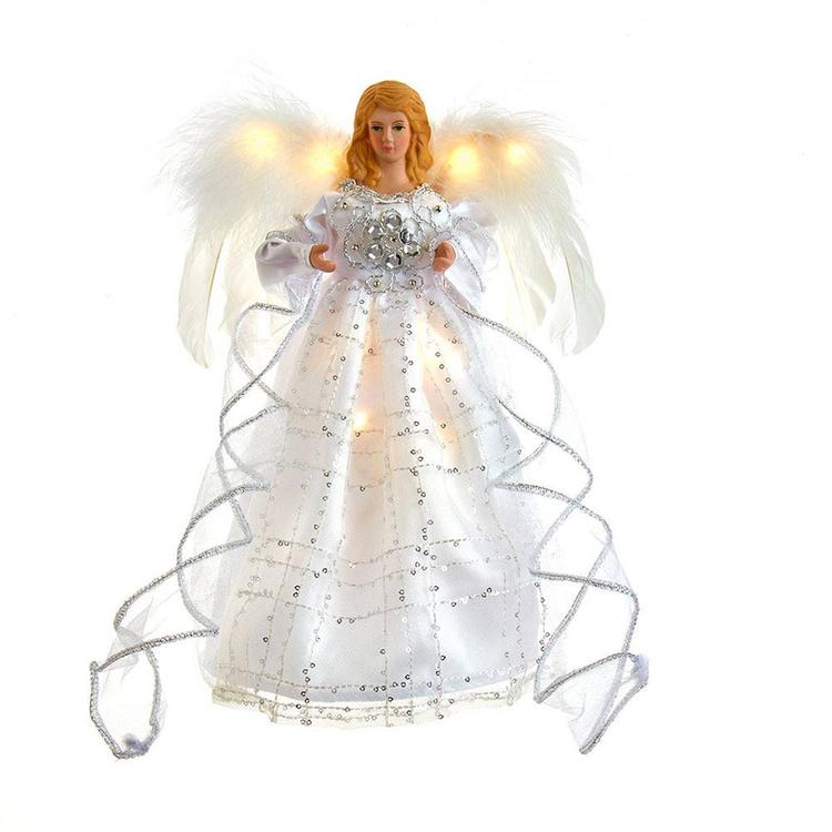 Kurt Adler Silver & White Fairy Lighted Angel Tree Topper