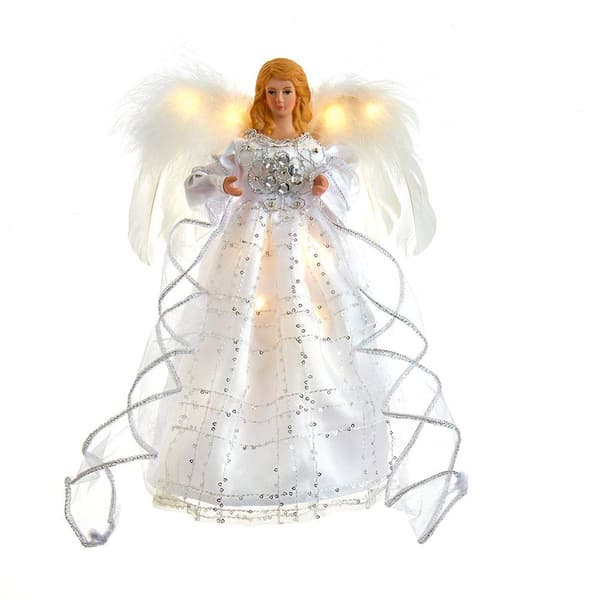 Kurt Adler Silver & White Fairy Lighted Angel Tree Topper - image 