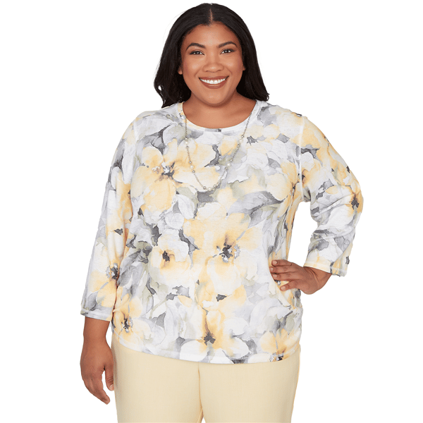 Plus Size Alfred Dunner Al Fresco Watercolor Floral Side Ruched - image 