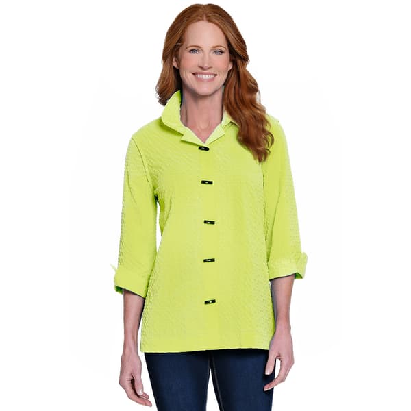 Womens Ali Miles 3/4 Sleeve Button Front Textured Blouse - image 