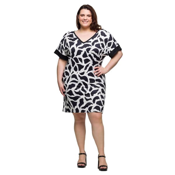 Plus Size 24/7 Comfort Apparel Black & White T-Shirt Dress - image 