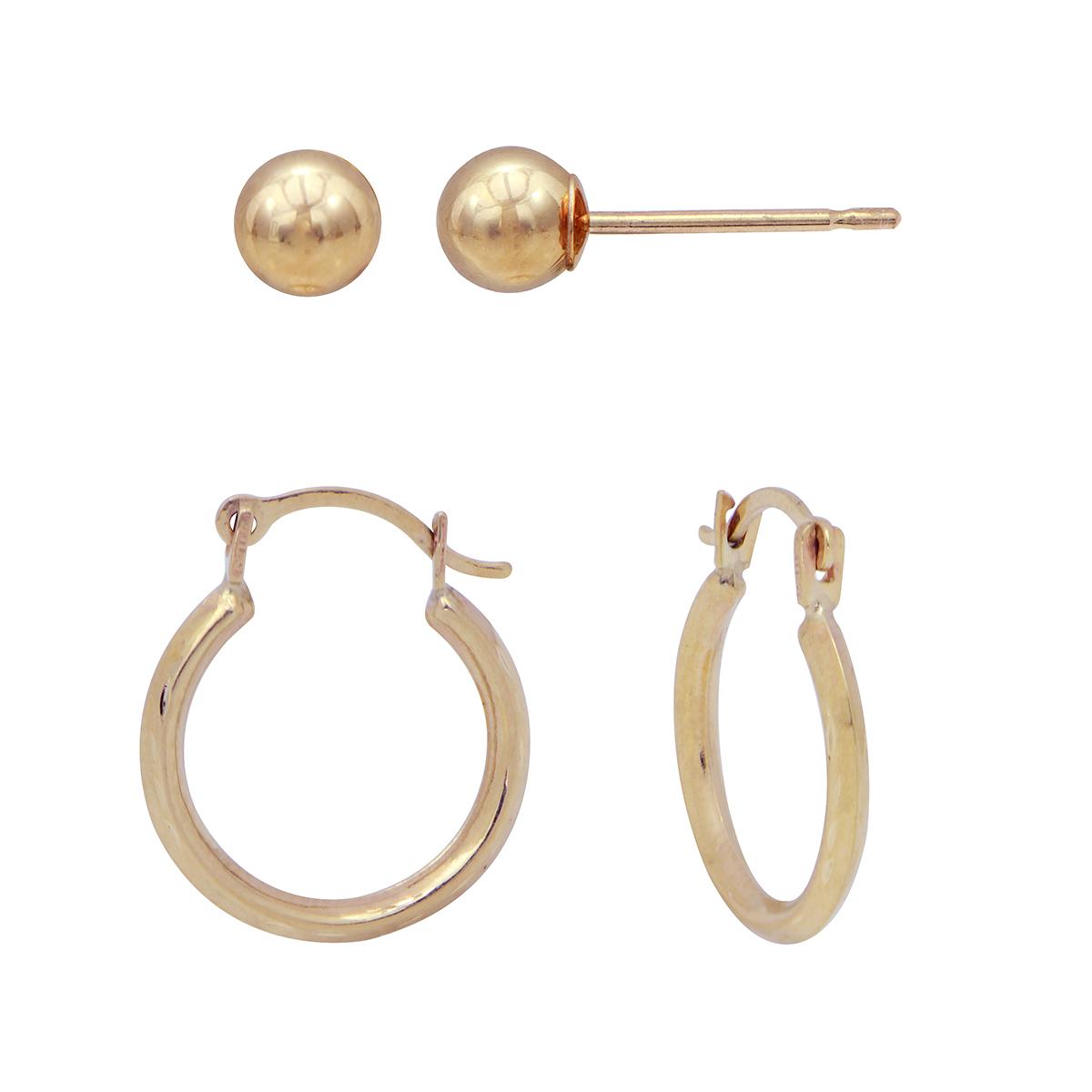2pr. 10kt. Yellow Gold Ball & Polished Hoop Earrings Set