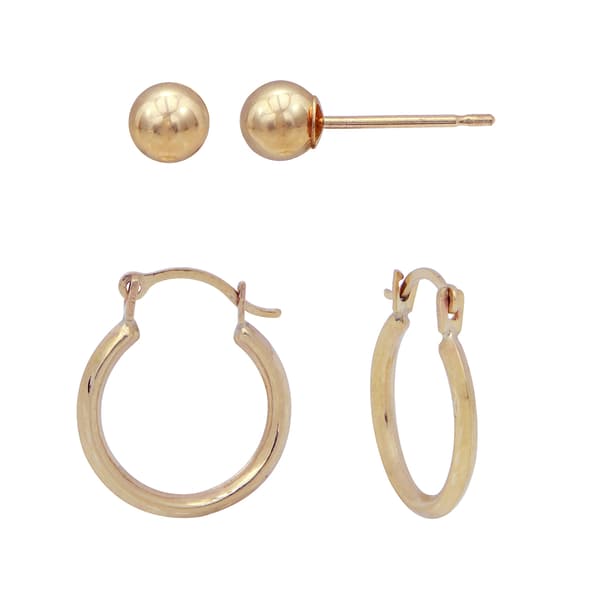2pc. 10kt. Yellow Gold Ball & Polished Hoop Earring Set - image 