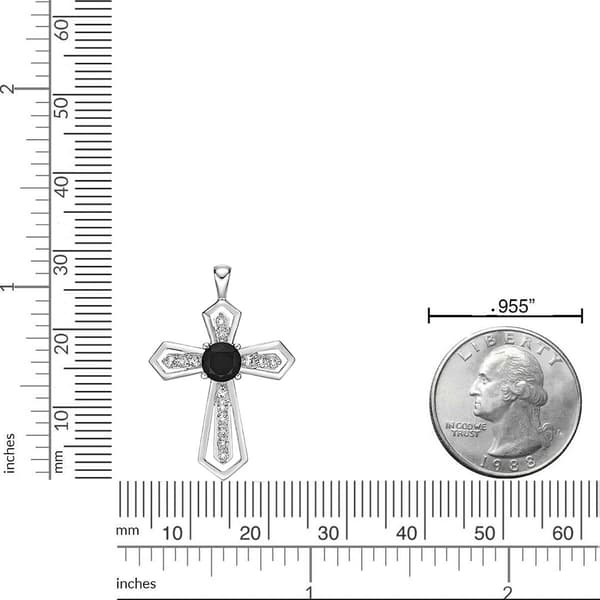 Gemminded Sterling Silver 5mm Cross Onyx & White Topaz Pendant