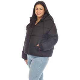 Plus Size White Mark Zip Hooded Bomber Puffer Coat