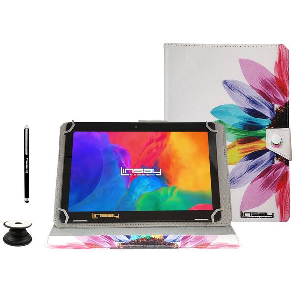 Linsay 10in. Android 12 Tablet with Rainbow Flower Leather Case - image 