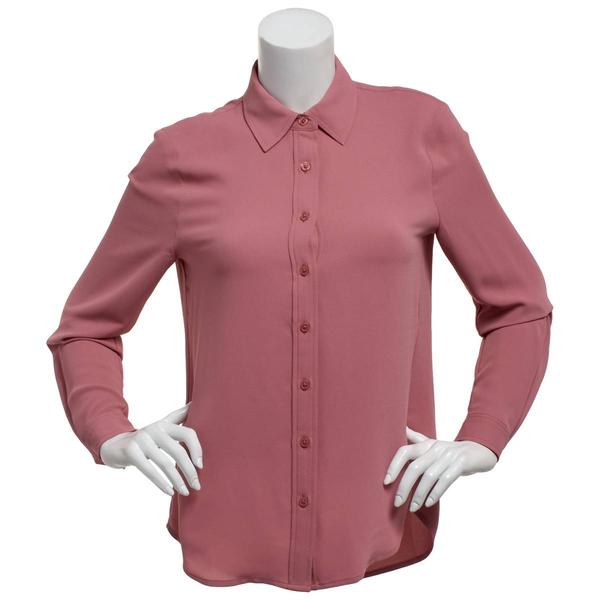 Womens AK Anne Klein Long Sleeve Solid Button Front Blouse - image 