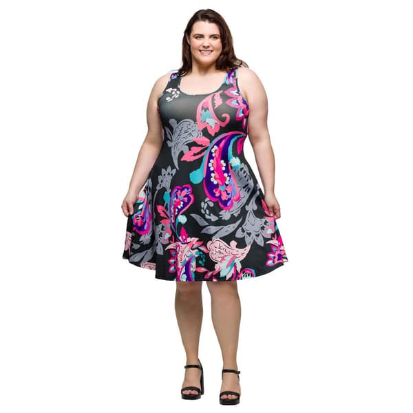 Plus Size 24/7 Comfort Apparel Pink Paisley Tank Swing Dress - image 