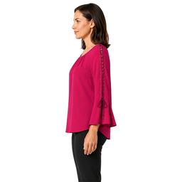 Womens Zac & Rachel 3/4 Lace Sleeve Solid Blouse