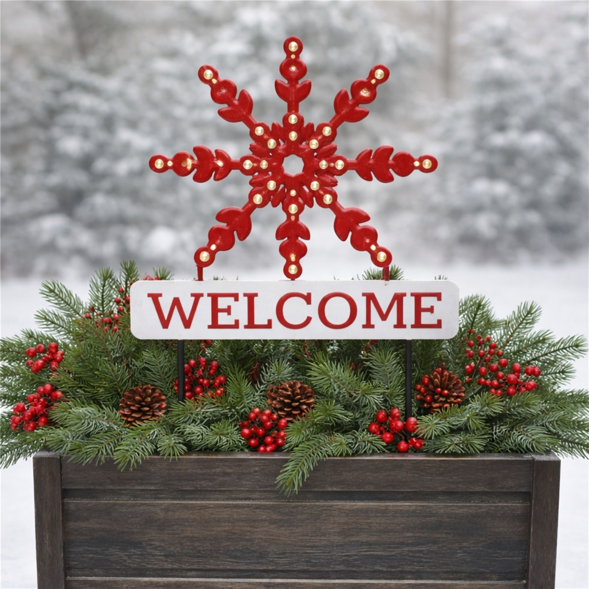 Melrose LED Snowflake Welcome Planter Stake
