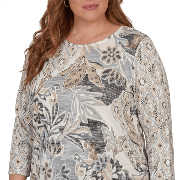 Plus Size Alfred Dunner Classics 3/4 Sleeve Geo Leaf Blouse