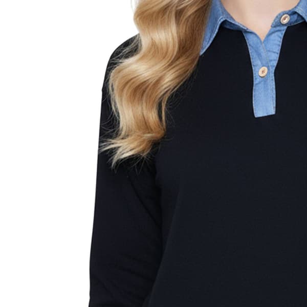 Womens NY Collection Long Sleeve Two Tone French Terry Blouse
