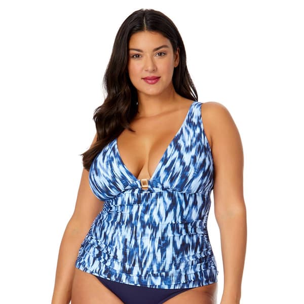 Plus Size Anne Cole Tye Dye Ikat Ring Plunge Tri Tankini - image 