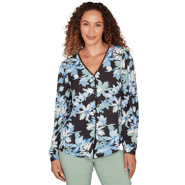 Petites Emaline Seabreeze Essence Long Sleeve Button Front Blous