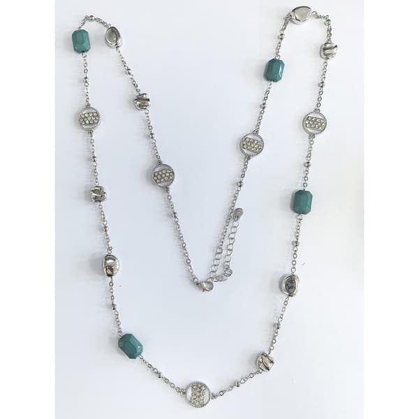 Ashley Cooper(tm) Silver-Tone Jet Chanel & Blue Bead Necklace - image 