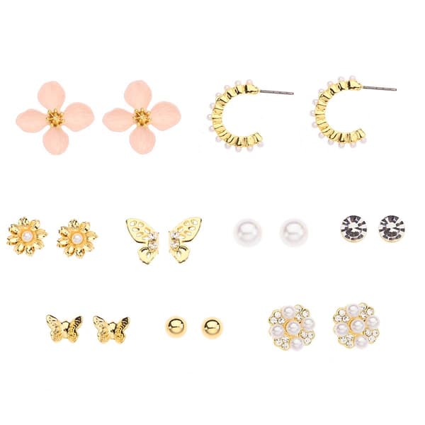 Ashley 9pc. Gold-Tone Multi Motif Mini Stud Earring Set - image 