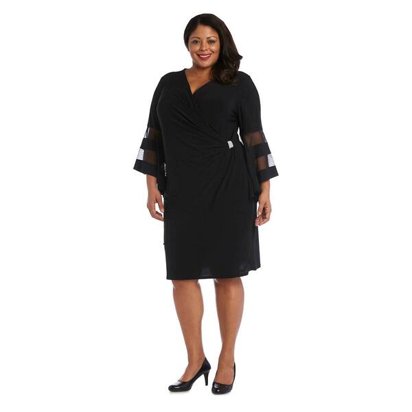 Plus Size R&M Richards Angel Sleeve Wrap Dress w/Rhinestone Trim - image 