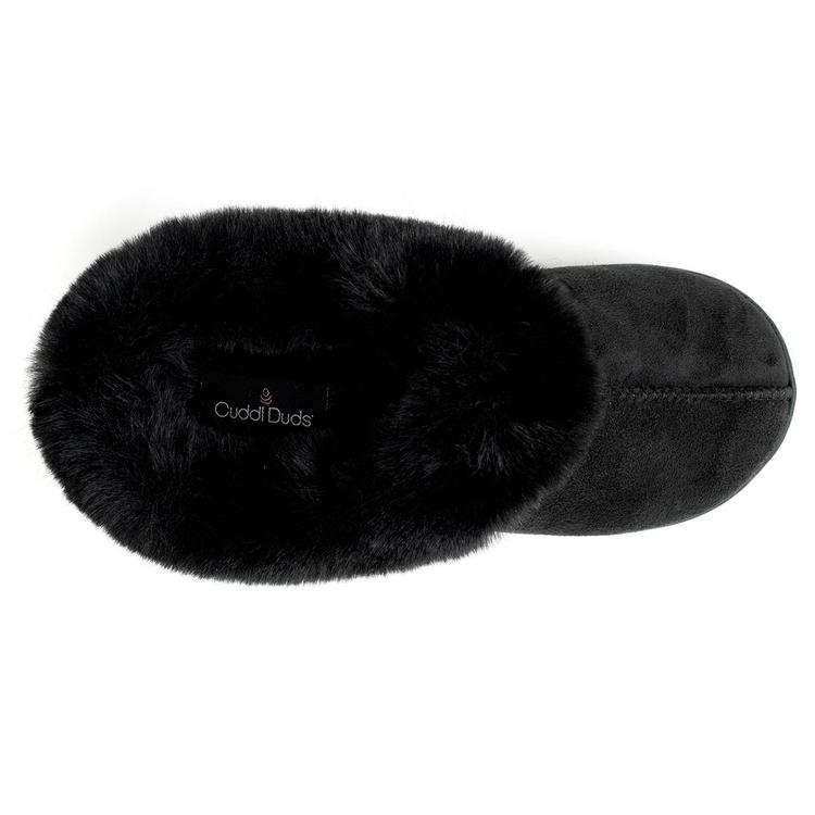 Womens Cuddl Duds® Faux Fur Collar Microsuede Clog Slippers