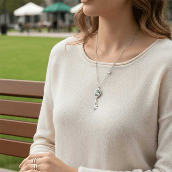 Saffron 1ctw. Turquoise Moissanite Key Pendant Necklace