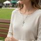 Saffron 1ctw. Turquoise Moissanite Key Pendant Necklace - image 4