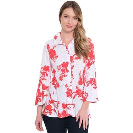 Plus Size Ali Miles 3/4 Bell Sleeve Print Button Front Blouse