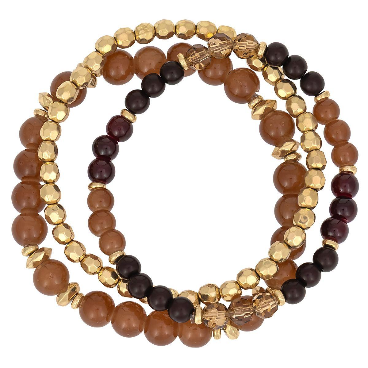 Ashley Cooper(tm) Gold-Tone 3-Row Multi-Beaded Stretch Bracelet