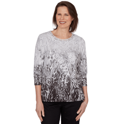 Womens Alfred Dunner Classics 3/4 Sleeve Ombre Abstract Blouse