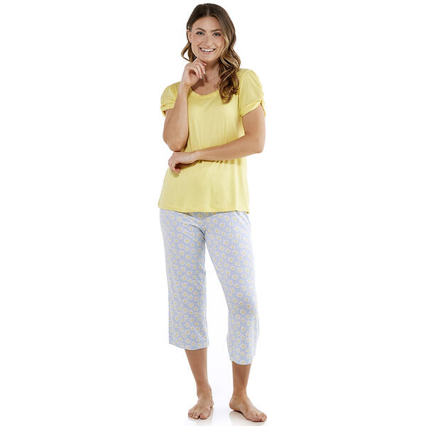 Womens Rene Rofe Twist Knot Sleeve Top & Daisy Capri Pajama Set - image 