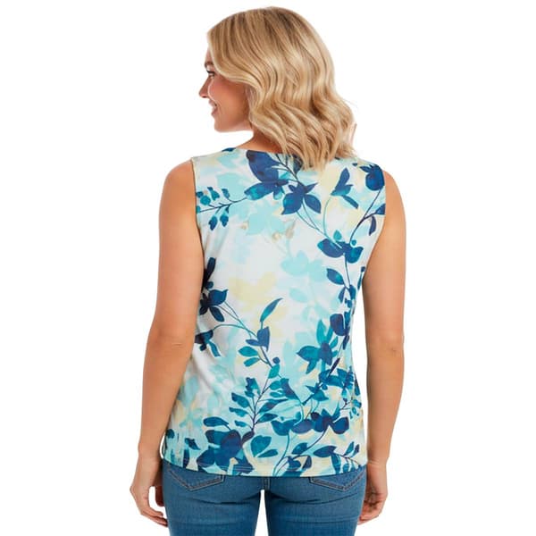 Womens Calvin Klein Sleeveless Ruch Side Branch Leaf Blouse