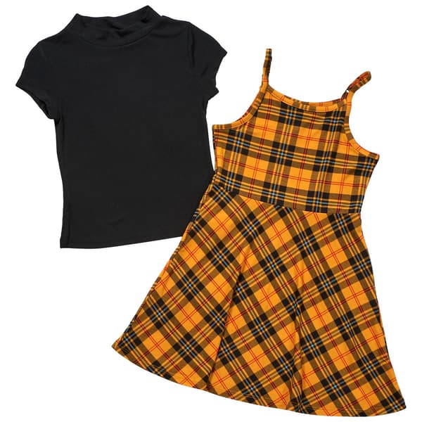 Girls &#40;4-6x&#41; Sweet Butterfly 2pc. Plaid Skater Dress & Black Tee