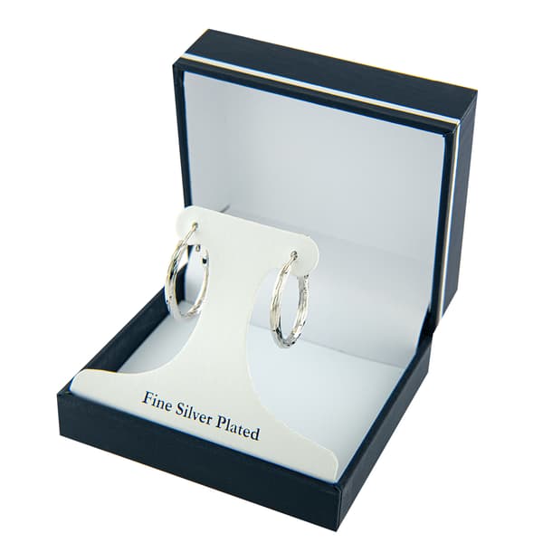 Fine Silver Plated Diamond Cut Oval Hoop Earrings