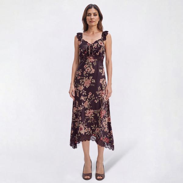 Womens Love & Piece Sleeveless Lace Trim Floral Midi Dress - image 