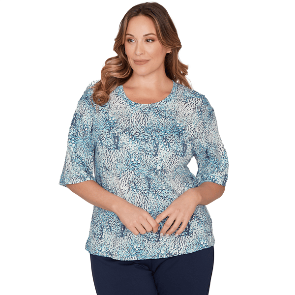 Plus Size Skyes the Limit Fresh Start Elbow Sleeve Crew Neck To - image 