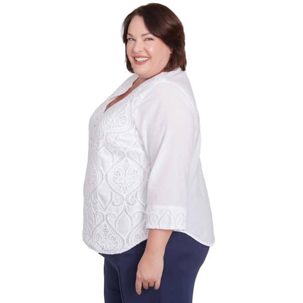 Plus Size Alfred Dunner Nantucket Woven Lace Scroll Blouse