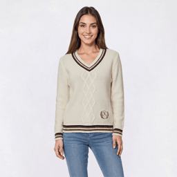 Womens Nautica Long Sleeve V-Neck Varsity Sweater