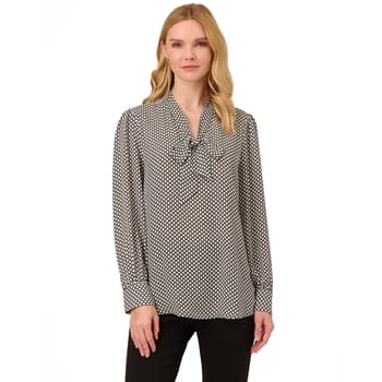 Womens Adrianna Papell Geometric Tie Neck Persian Peg Blouse