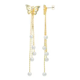 Roman Gold-Tone Butterfly Pearl Tassel Drop Earrings