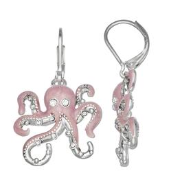 Napier Silver-Tone & Pink Octopus Leverback Drop Earrings