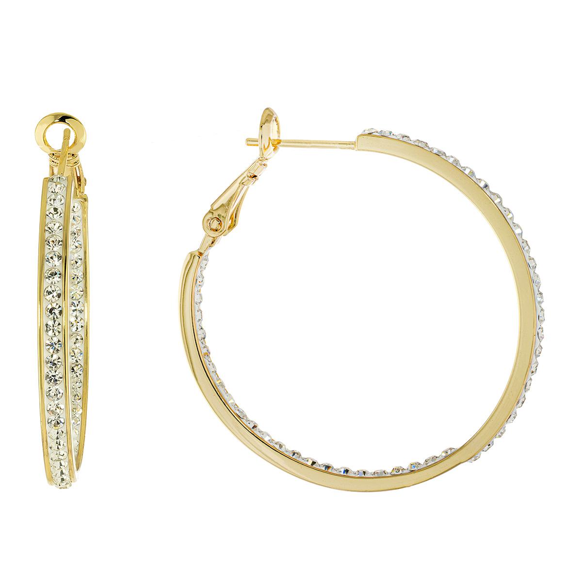 Athra 14kt. Gold Over Brass 35mm Crystal Hoop Earrings