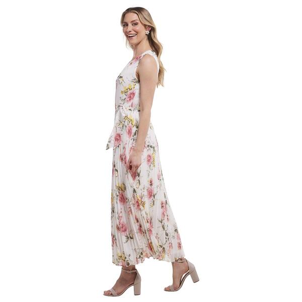 Womens Sandra Darren Sleeveless Floral Pleated Chiffon Maxi Dress