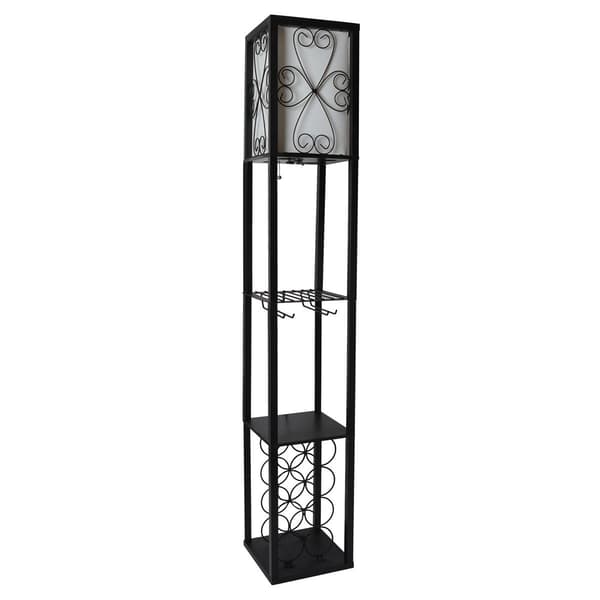Simple Designs Floor Lamp Etagere Organizer w/Linen Shade