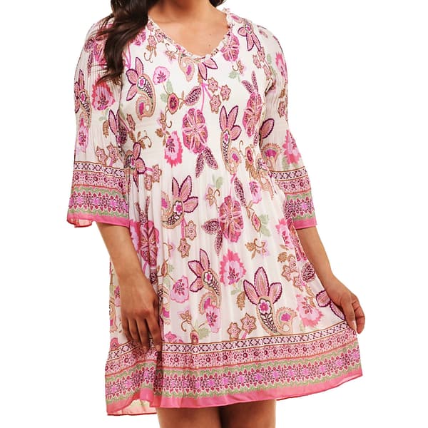 Womens Emma & Michele Long Sleeve Pleated Paisley Shift Dress