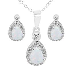 Marsala Pear Shape Lab Grown Opal & Clear Cubic Zirconia Set