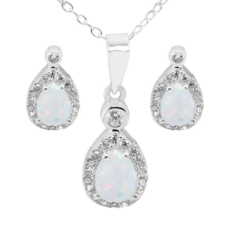 Marsala Pear Shape Lab Grown Opal & Clear Cubic Zirconia Set