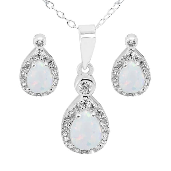 Marsala Pear Shape Lab Grown Opal & Clear Cubic Zirconia Set - image 