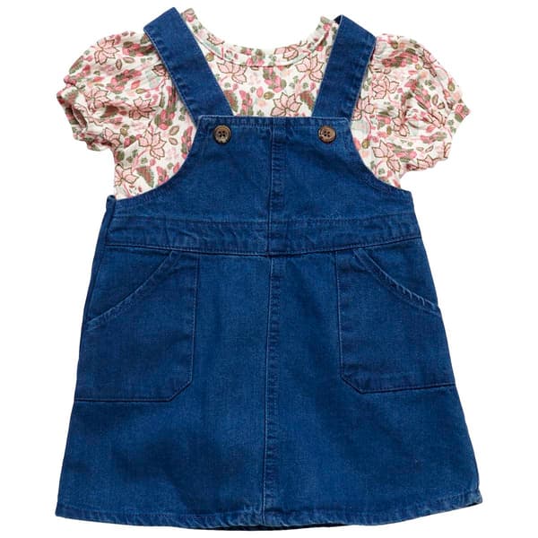 Toddler Girl Nannette Denim Jumper & Floral Puff Sleeve Top Set